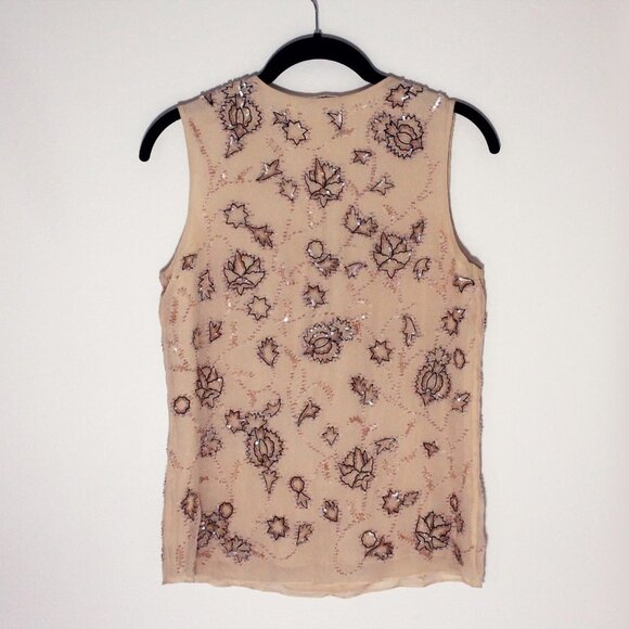 Vintage Beaded Top Sleeveless Beige TAHARI, Size 2 - Picture 2 of 4
